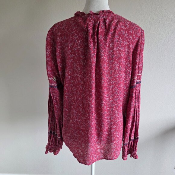 Dolan Romantic Amelia Blouse Top Embroidered Tassels Raspberry Floral Boho M - Picture 5 of 7